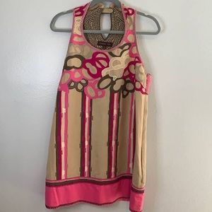 Anthropologie Pink and brown patterned dress size XS